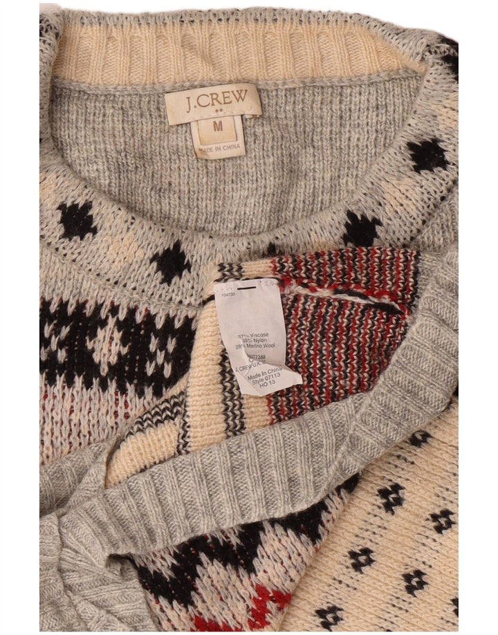 J. CREW Suéter feminino com gola redonda UK 12 cinza médio Fair Isle