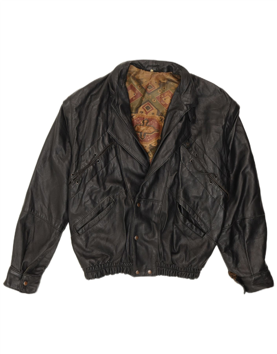 Jaqueta de couro vintage feminina folgada Reino Unido 14 médio preto