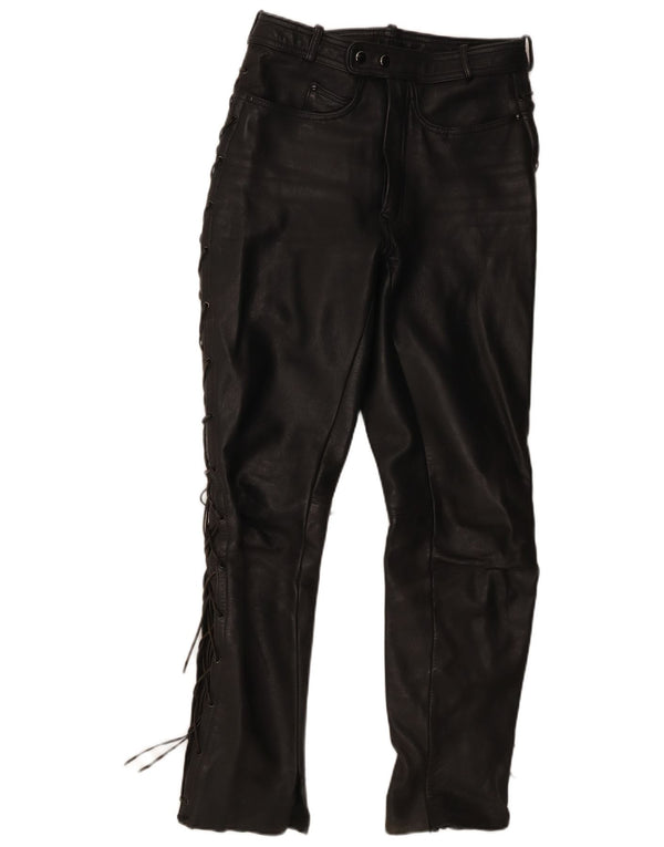 Calça masculina vintage de couro estilo motor IT 48 médio W30 L31 couro preto