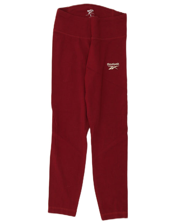 Leggings Reebok Mulher UK 8/10 Pequeno Algodão Borgonha