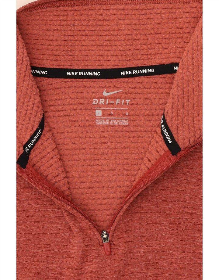 Nike Womens Dri Fit Zip Neck Pullover Treino Top UK 16 Grande Vermelho Salpicado