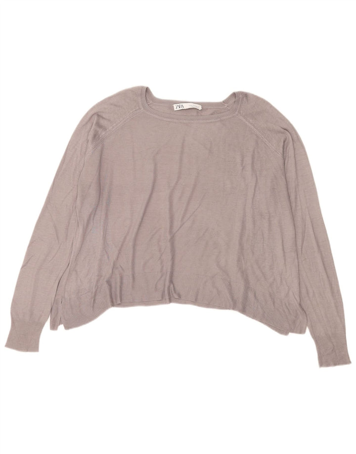ZARA Suéter feminino superdimensionado com gola canoa Reino Unido 14 cinza médio