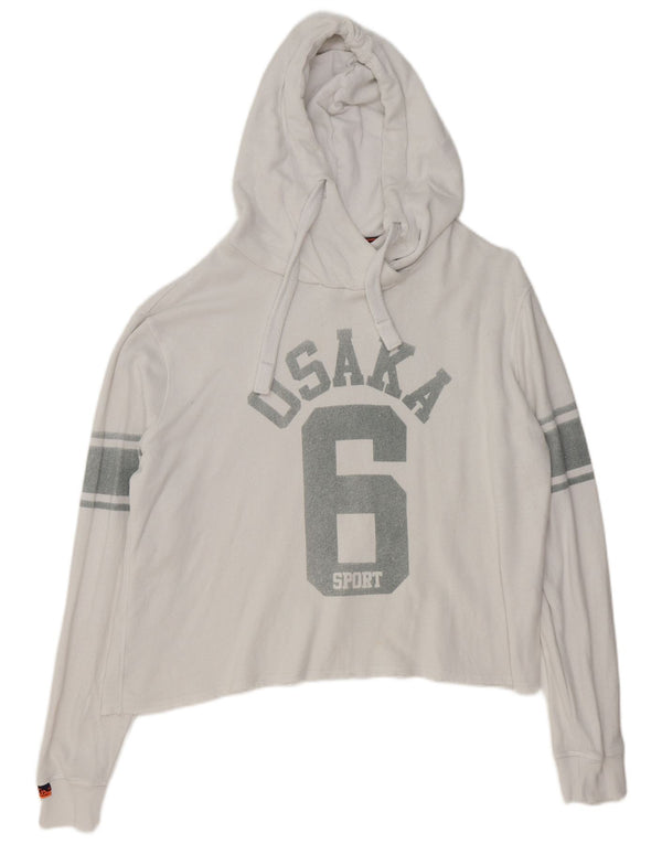 Suéter com capuz gráfico superdimensionado Osaka feminino Superdry Reino Unido 18 XL algodão branco