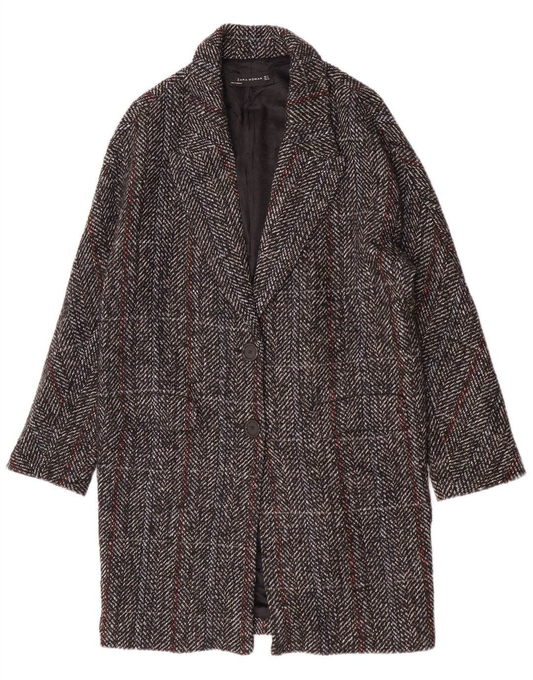 Sobretudo feminino Zara UK 14 lã xadrez cinza médio