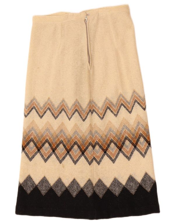 Saia midi feminina vintage W28 médio bege geométrico
