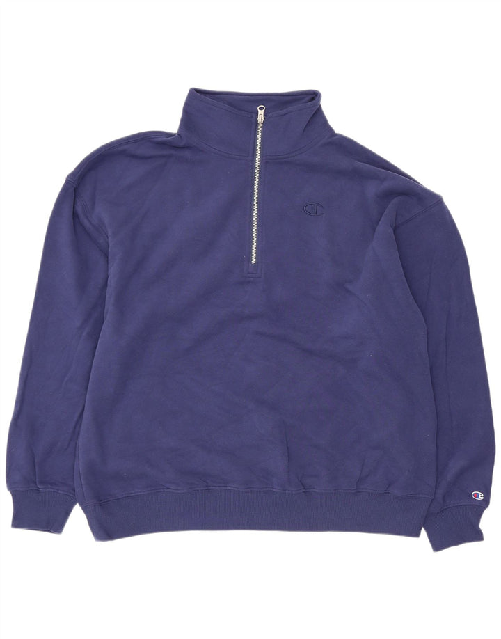 Suéter feminino Champion com gola alta e zíper UK 14 médio azul marinho