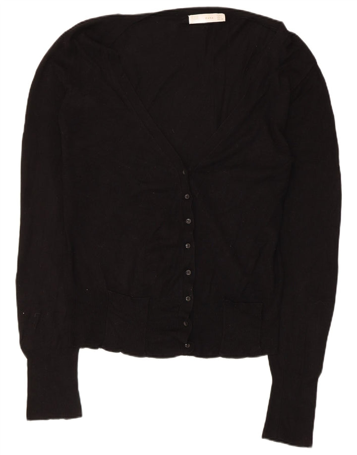 Suéter cardigã feminino Zara Reino Unido 14 grande rayon preto
