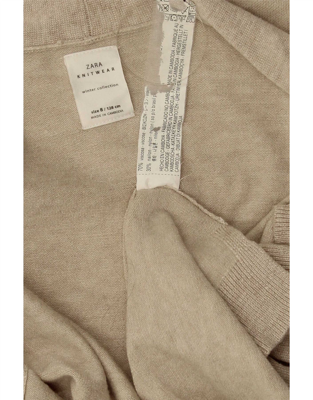 Suéter cardigã aberto feminino Zara UK 8 pequeno bege viscose