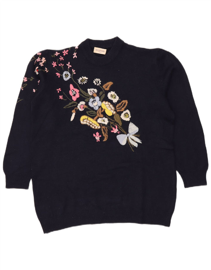 Suéter feminino ALTA MODA com gola redonda, Reino Unido 16, grande, azul marinho, floral