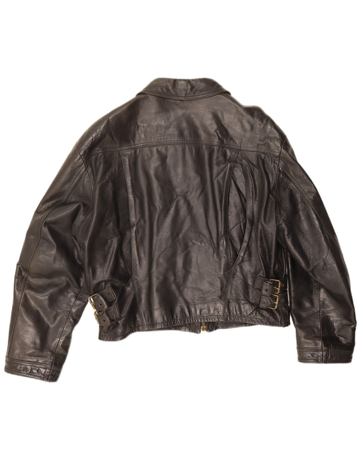 Jaqueta de couro vintage feminina IT 52 2XL couro preto