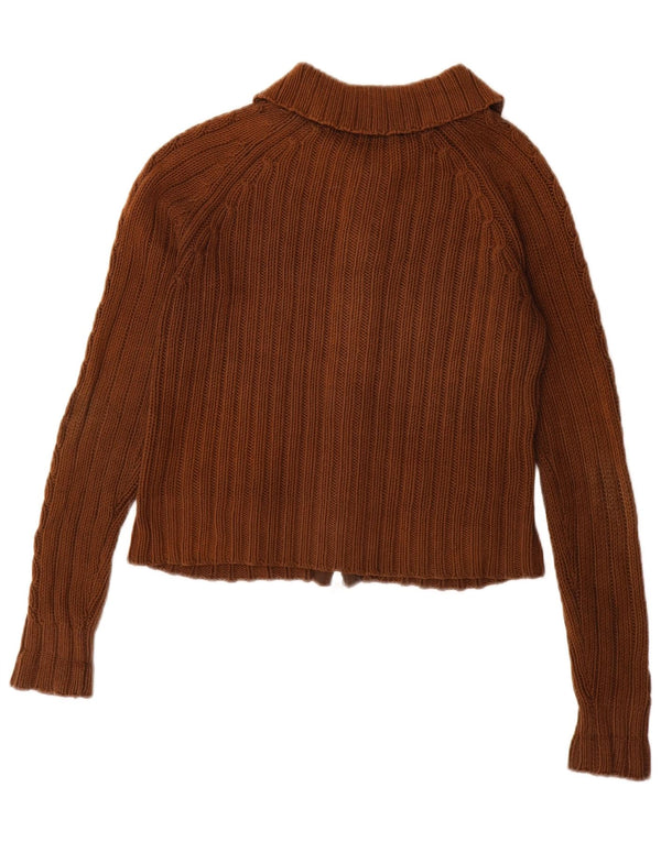 Suéter cardigã feminino Zara com zíper completo Reino Unido 10 pequeno algodão marrom