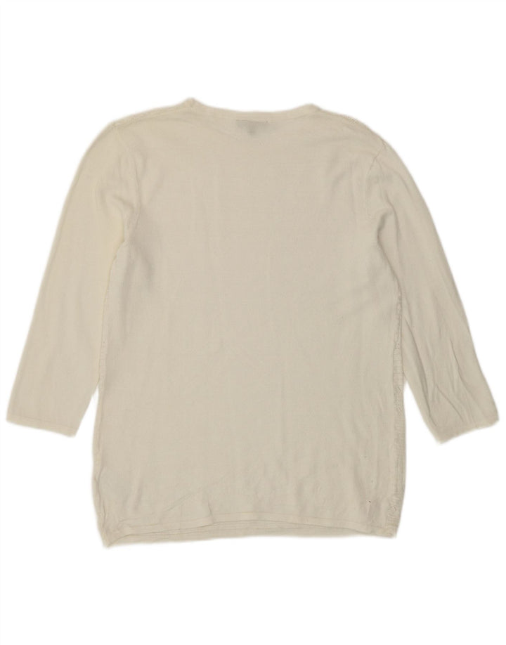 Suéter feminino Warehouse com gola redonda e viscose branca média UK 12