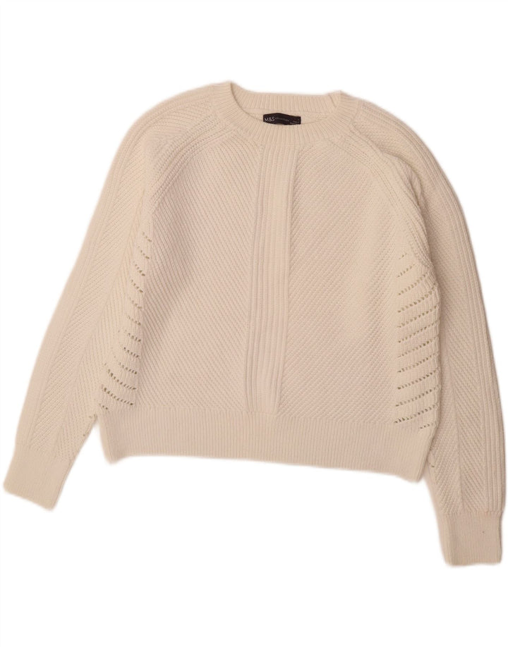 Suéter feminino Marks & Spencer com gola canoa Reino Unido 14 algodão branco médio