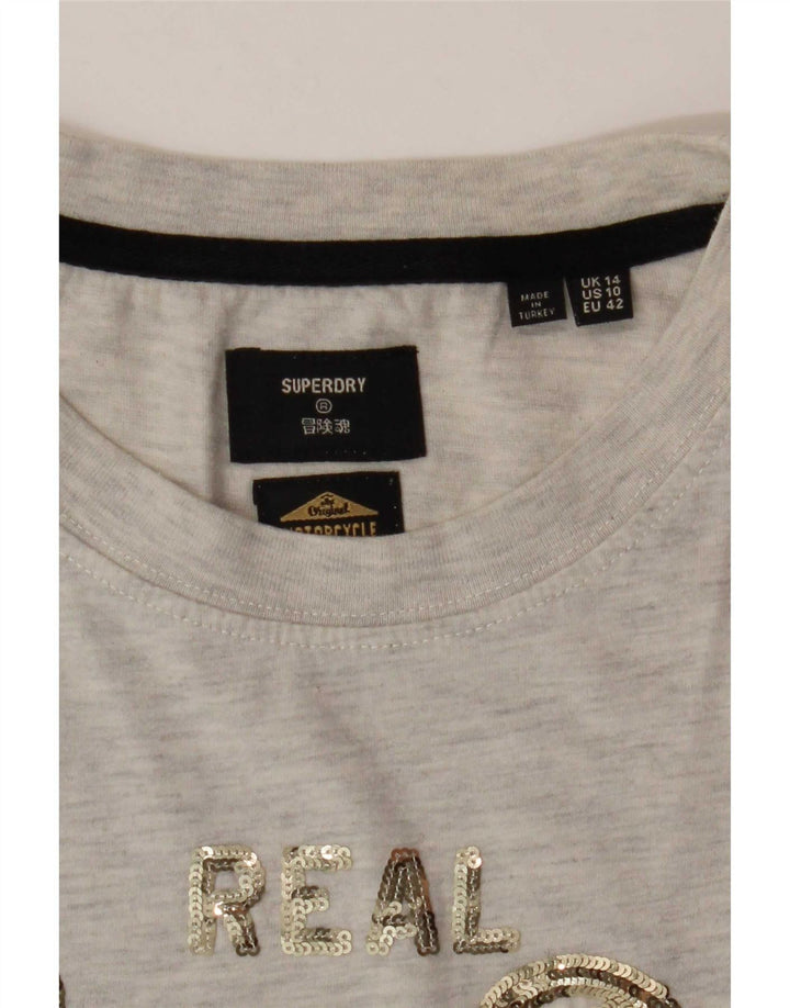 Camiseta gráfica feminina Superdry UK 14 grande cinza
