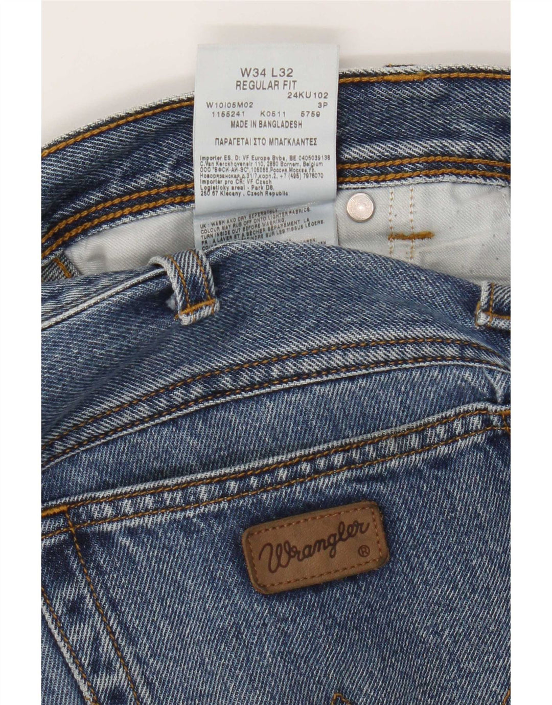 Wrangler masculino regular fit jeans reto W34 L32 algodão azul