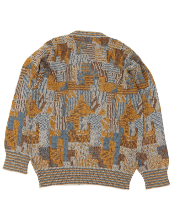Suéter vintage masculino com gola redonda grande geométrico multicolorido