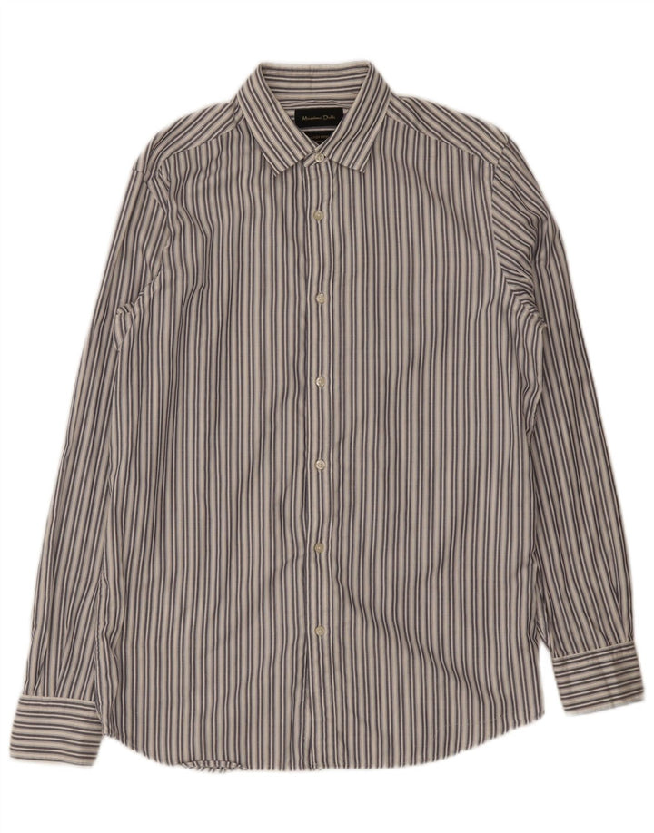 Camisa masculina Massimo Dutti de algodão listrado branco médio