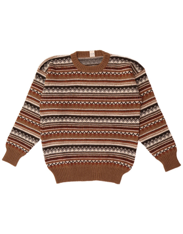 Suéter masculino vintage com gola redonda IT 50 marrom médio Fair Isle