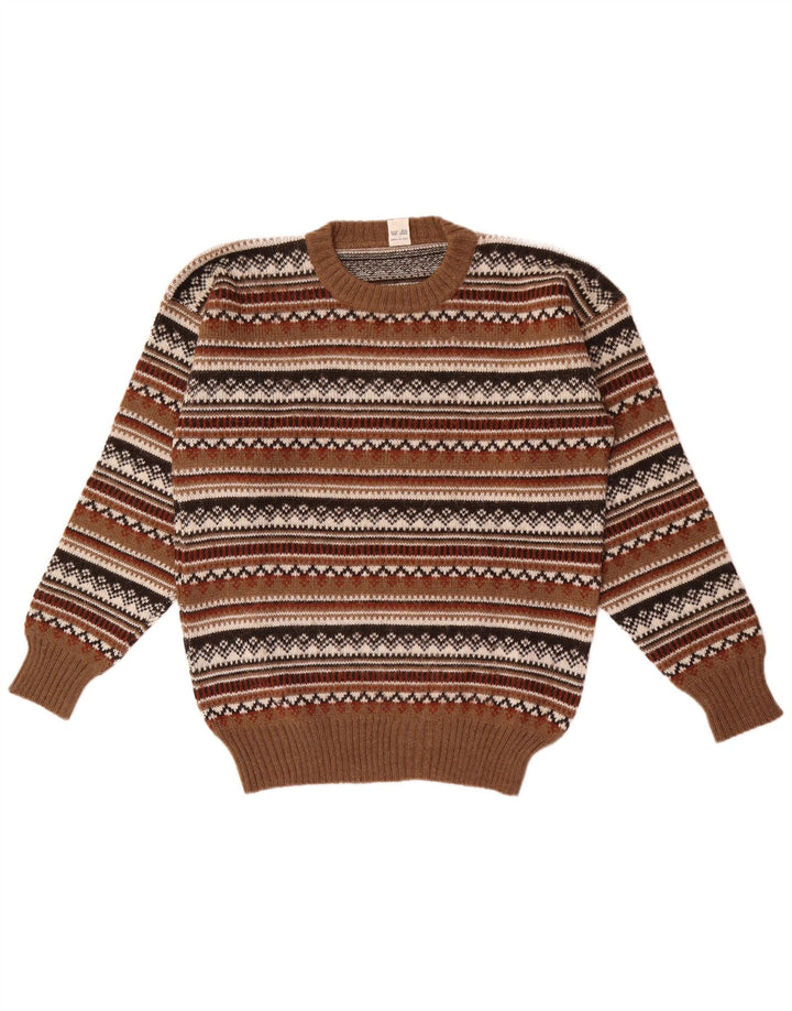 Suéter masculino vintage com gola redonda IT 50 marrom médio Fair Isle