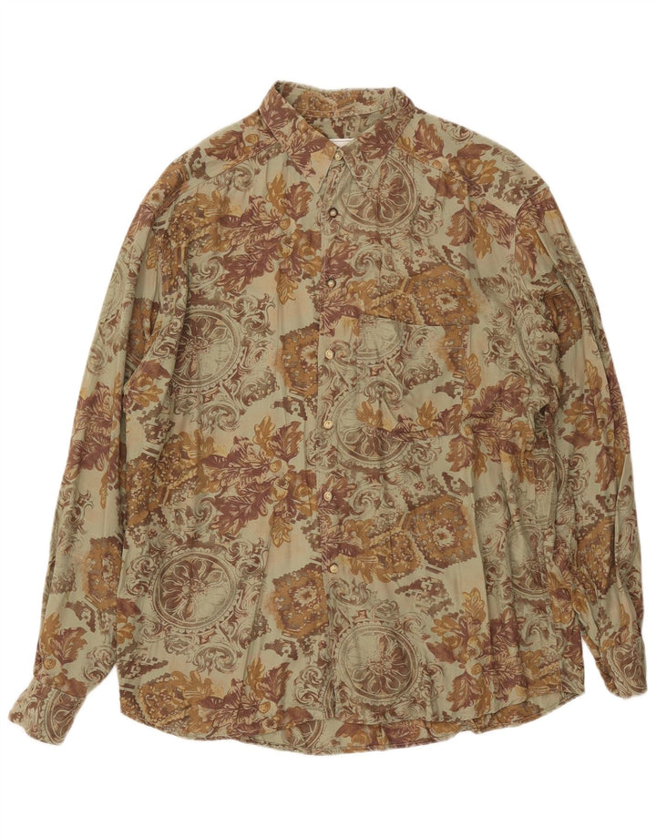 Camisa masculina Massaro grande cáqui floral