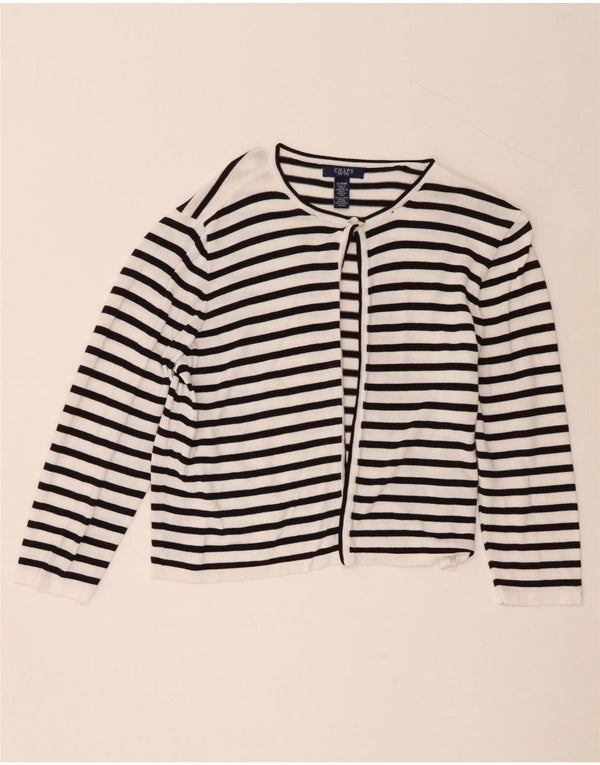 Suéter feminino Crop Cardigan da Chaps Reino Unido 18 XL algodão listrado preto