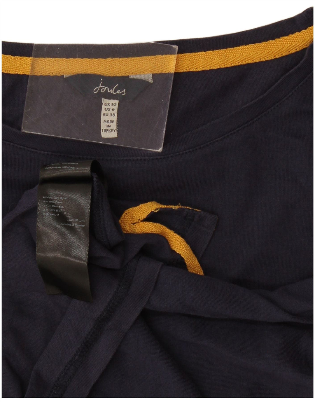 Joules Top feminino oversized manga comprida Reino Unido 10 pequeno algodão azul marinho