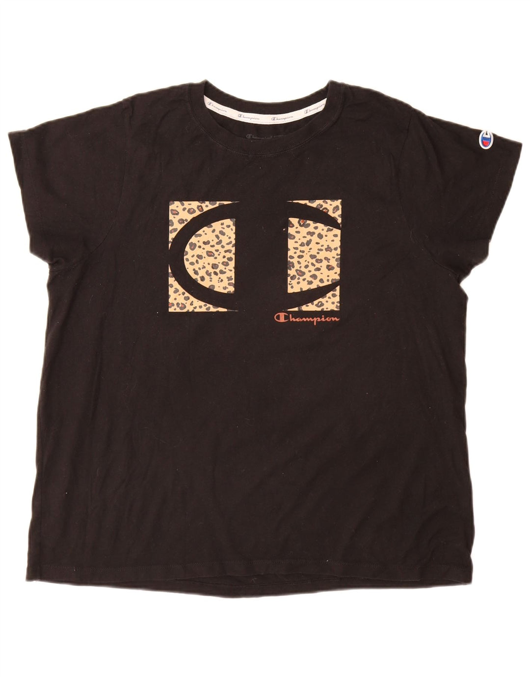 Camiseta feminina estampada Champion UK 18 XL algodão preto