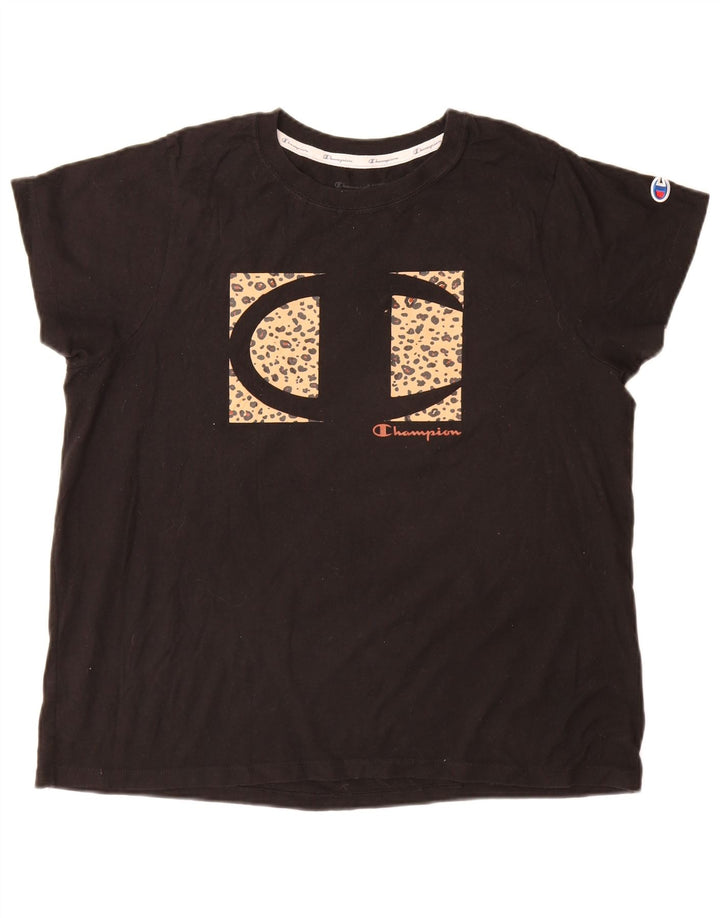 Camiseta feminina estampada Champion UK 18 XL algodão preto