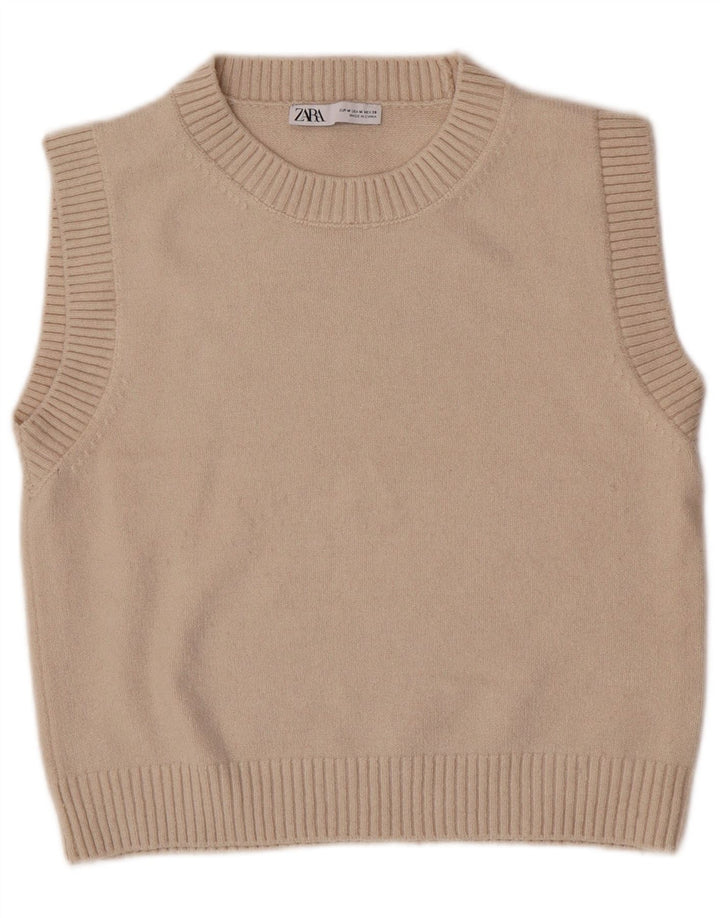 Regata feminina Zara com colete curto UK 12 poliéster bege médio