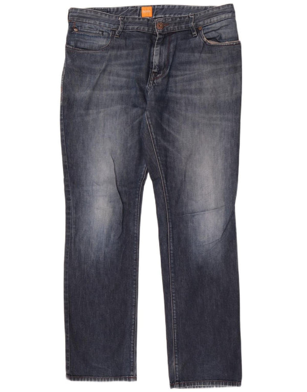 Hugo Boss Mens Straight Jeans W36 L34 Azul Algodão