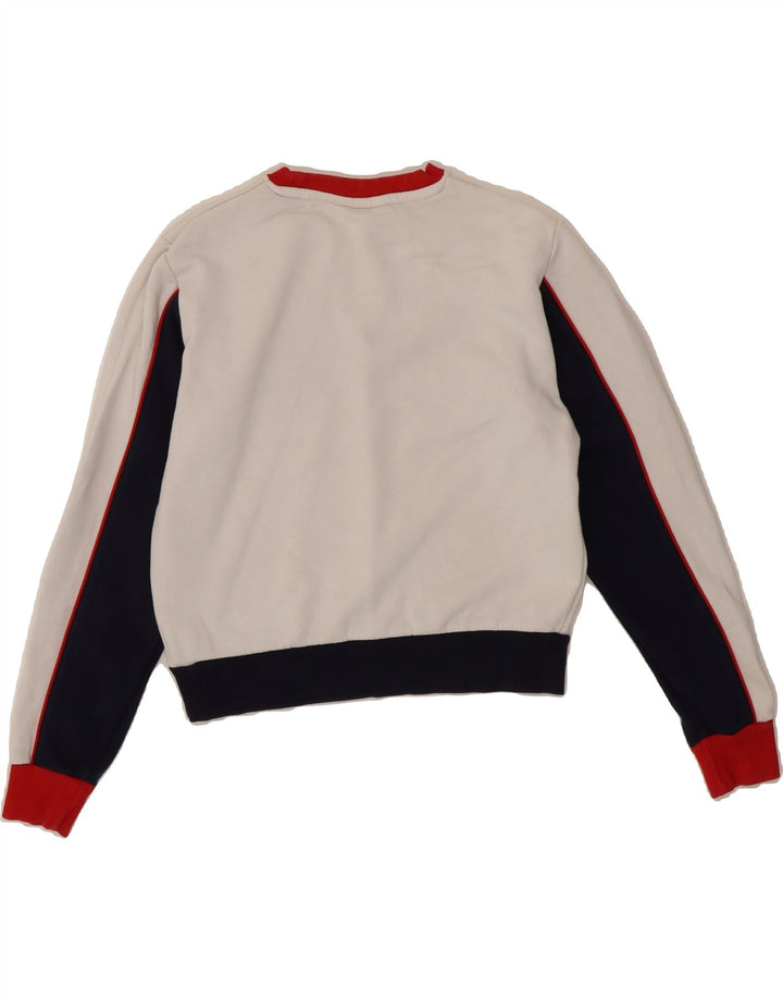 FILA Womens Oversized Crop Sweatshirt Jumper UK 6 XS White Colourblock Vintage Fila and Second-Hand Fila from Messina Hembry 