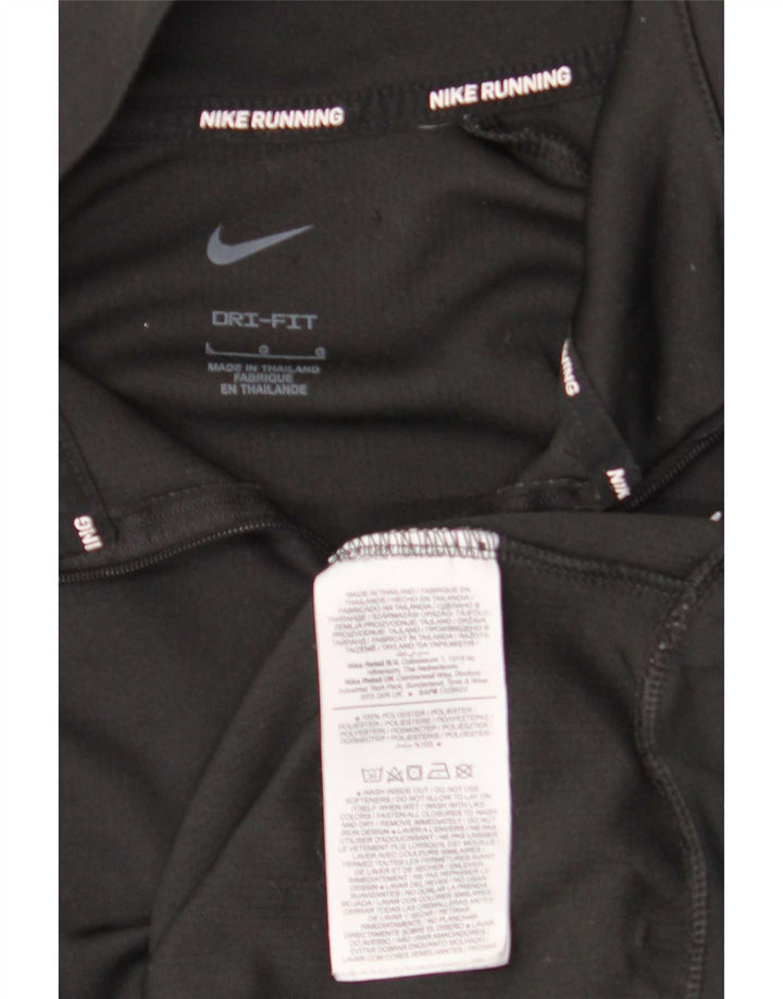 Suéter Nike feminino Dri Fit com gola e zíper UK 16 grande poliéster preto