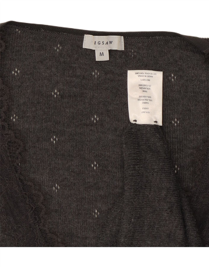 Suéter cardigã feminino JIGSAW UK 12 poliéster cinza médio