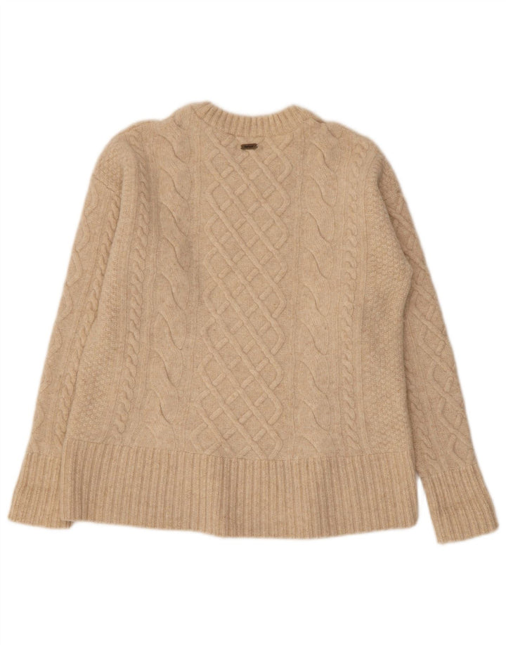 Suéter feminino Barbour com gola redonda, Reino Unido 10, lã bege pequena