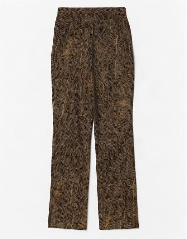Calça feminina vintage reta de couro sintético W24 L31 verde estampa animal