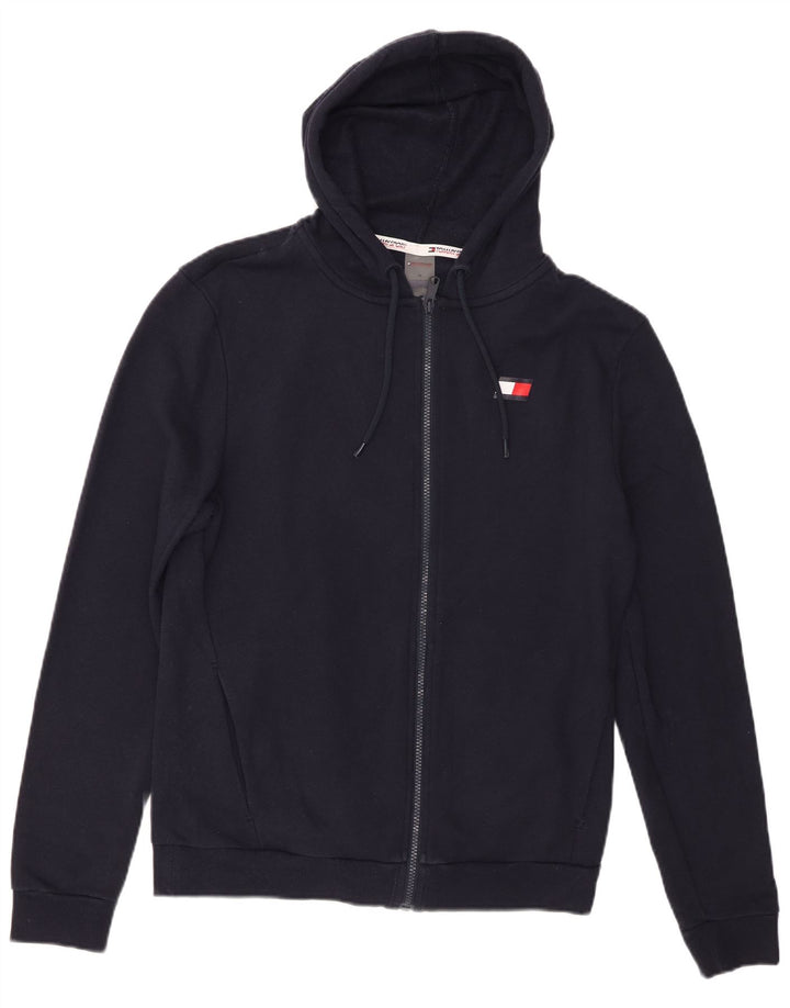 Tommy Hilfiger Suéter masculino com capuz e zíper médio algodão azul marinho