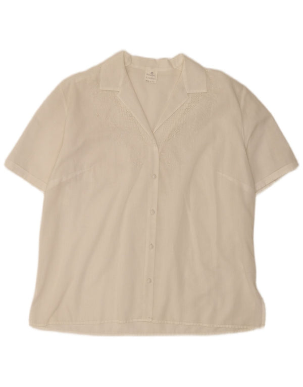 Ricamo A Mano blusa feminina manga curta IT 48 XL algodão floral branco