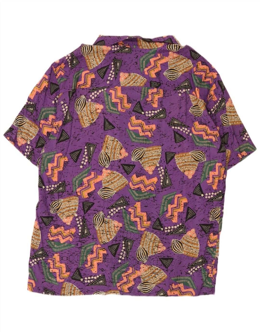 Pull & Bear Mens STWD Camisa Havaiana de Manga Curta XL Roxo Geométrico
