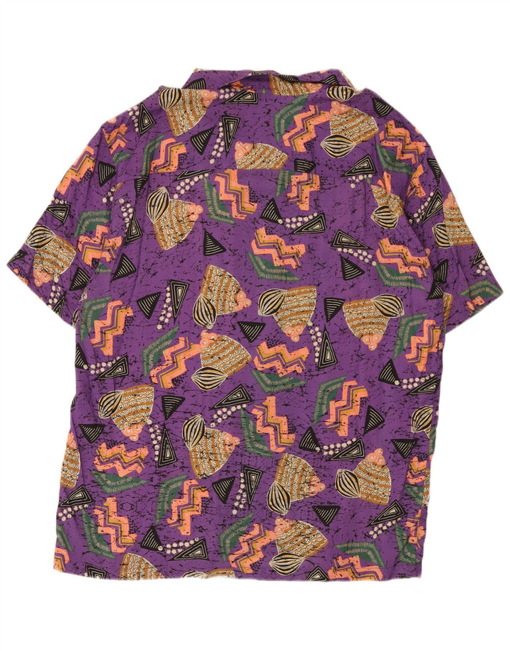 Pull & Bear Mens STWD Camisa Havaiana de Manga Curta XL Roxo Geométrico