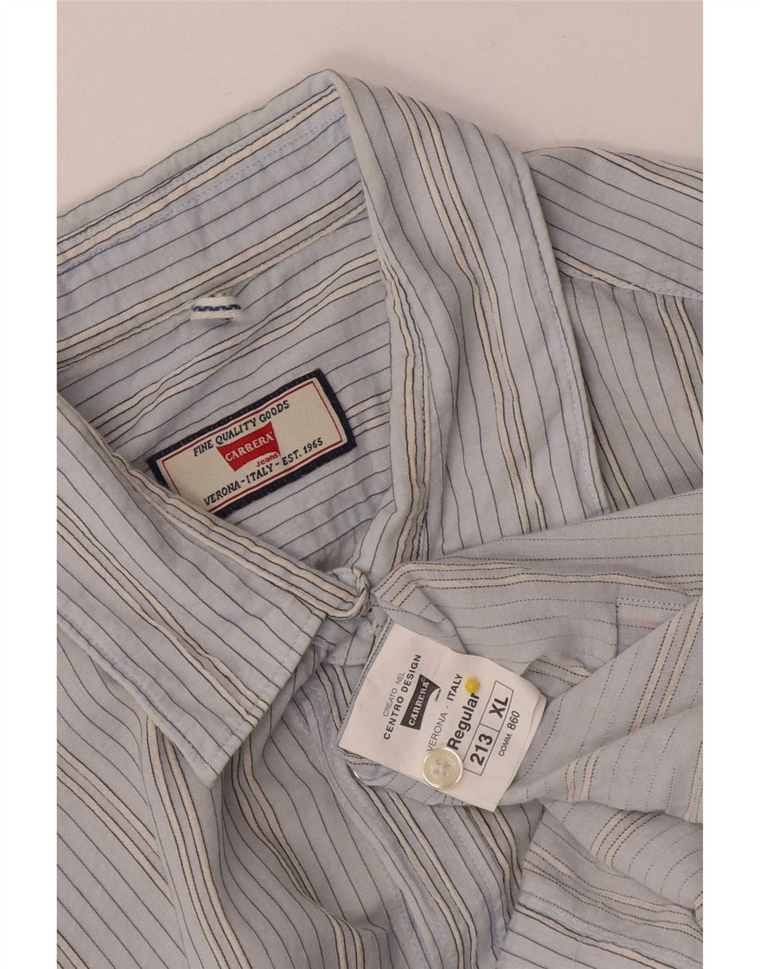 Camisa masculina de manga curta Carrera XL algodão listrado azul