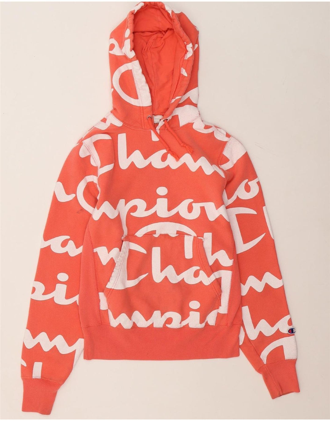 CHAMPION Mens Graphic Hoodie Jumper Small Orange Cotton Vintage Champion and Second-Hand Champion from Messina Hembry 