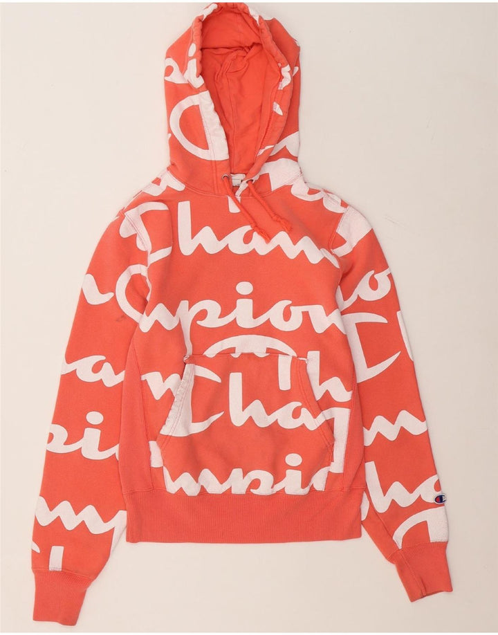 CHAMPION Mens Graphic Hoodie Jumper Small Orange Cotton Vintage Champion and Second-Hand Champion from Messina Hembry 