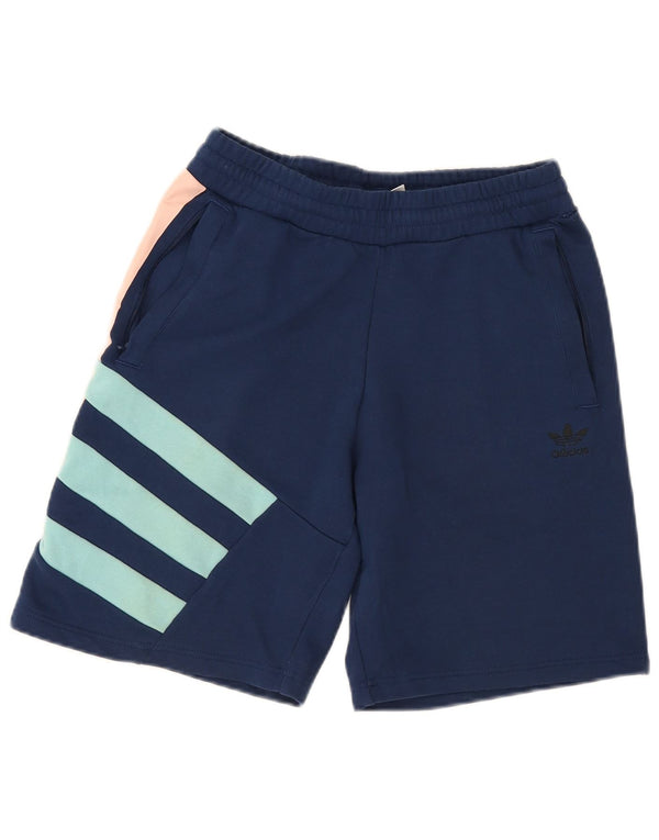 Shorts esportivos gráficos masculinos Adidas pequenos algodão colorblock azul marinho