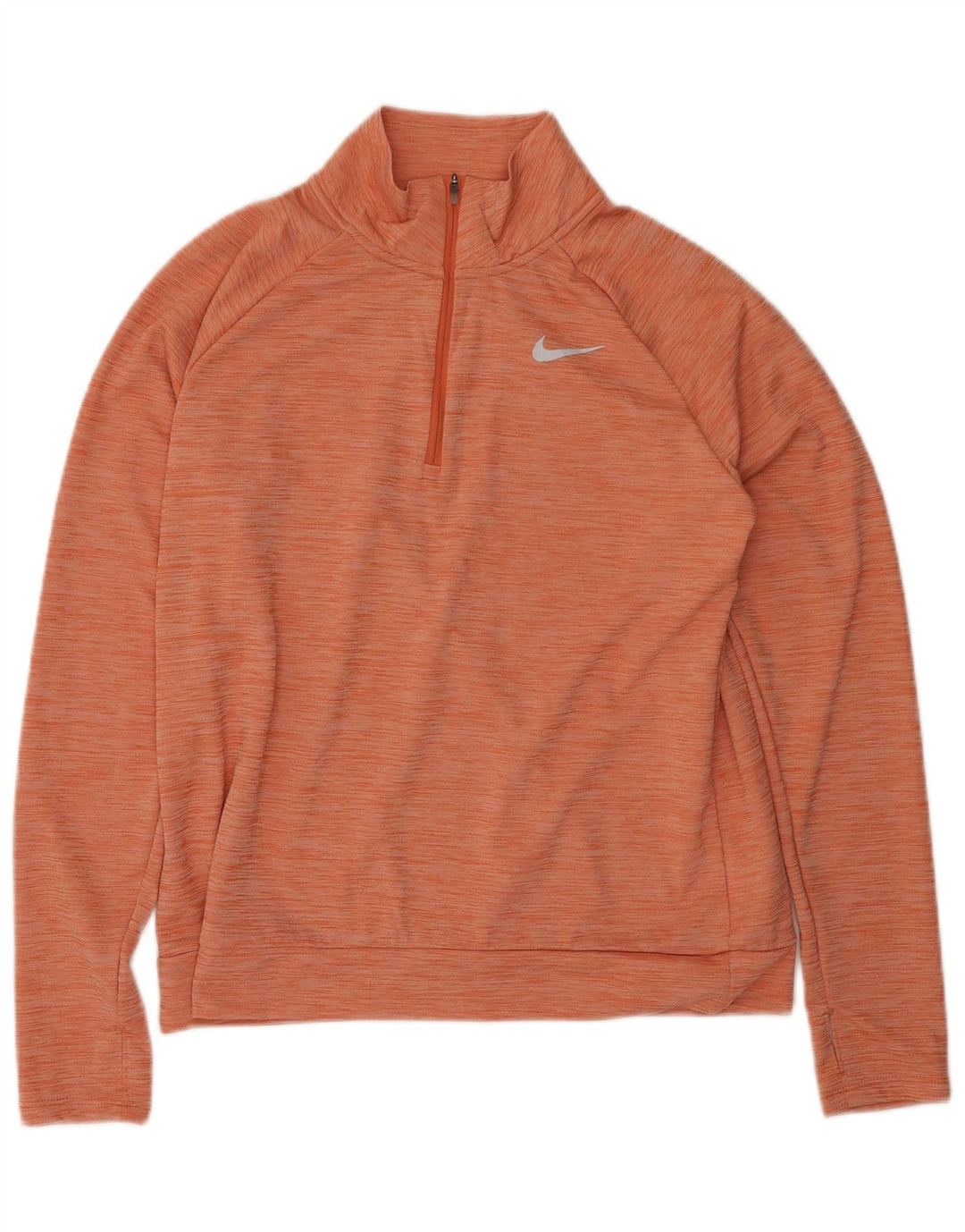 Nike Womens Dri Fit Zip Neck Pullover Treino Top UK 14 Médio Laranja