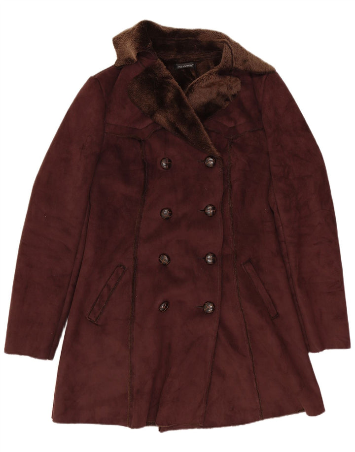 Casaco feminino vintage Sherpa com peito duplo Reino Unido 8 pequeno marrom