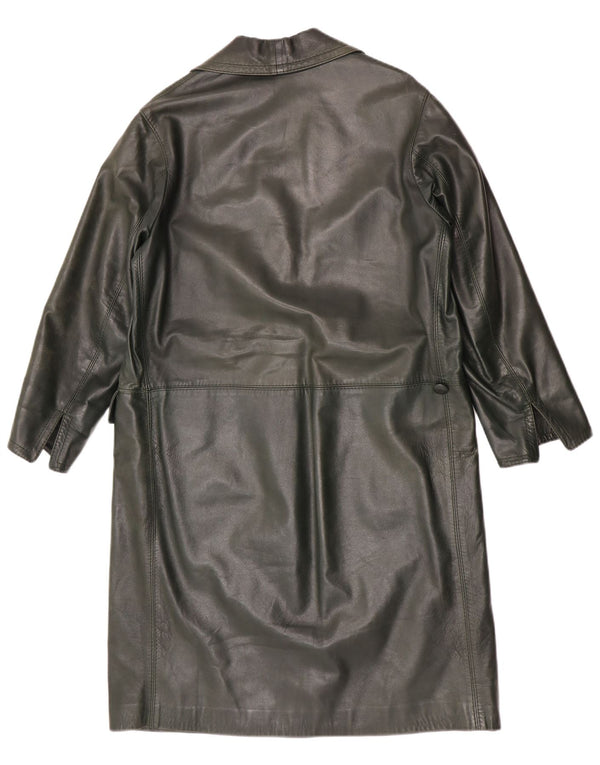 Casaco de couro feminino vintage UK 14 verde médio