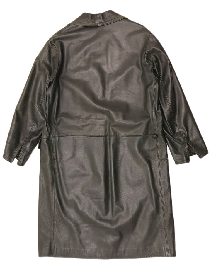 Casaco de couro feminino vintage UK 14 verde médio