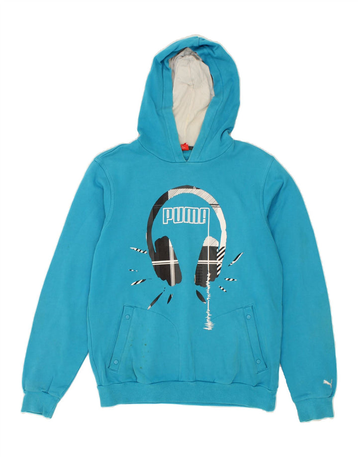 PUMA Mens Graphic Hoodie Jumper Medium Blue Cotton Vintage Puma and Second-Hand Puma from Messina Hembry 