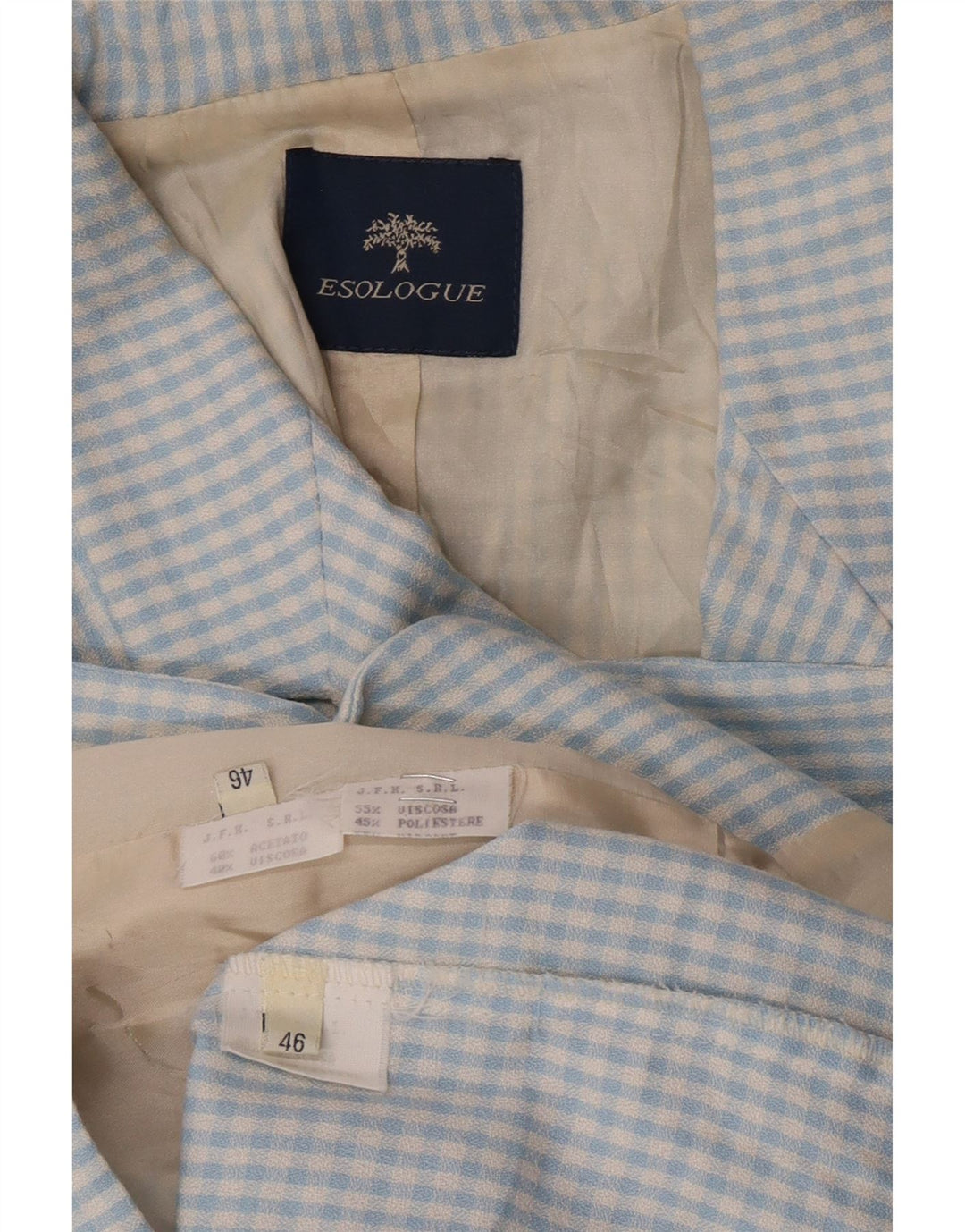 Conjunto feminino vintage de 3 botões e 2 peças IT 46 grande azul guingão viscose