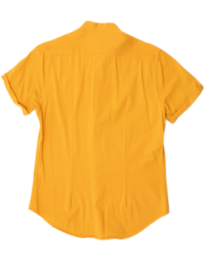 Zara Camisa masculina de manga curta slim fit pequena amarela